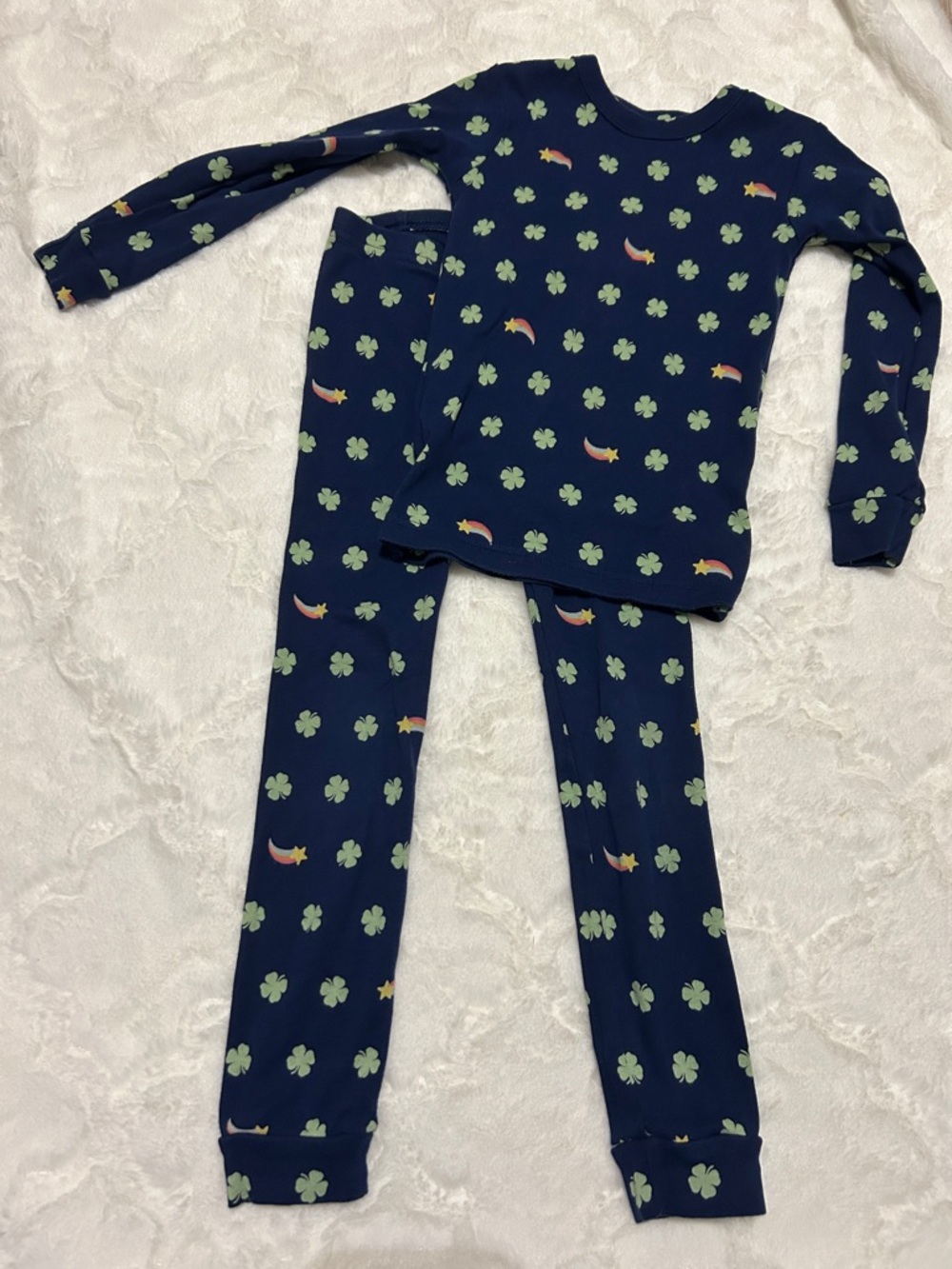 GAP Navy Pajama Set with Green Clover and Rainbow Accent